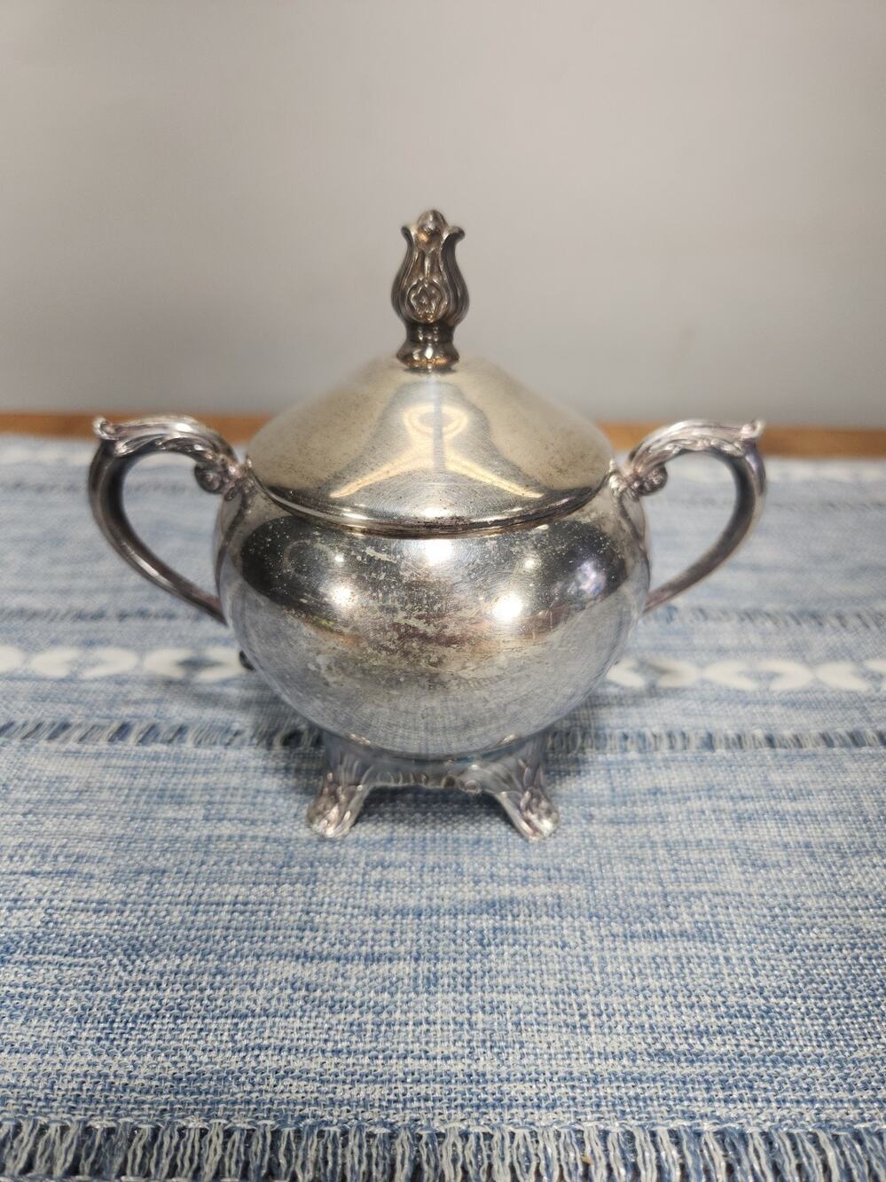 Vintage F.B. Rogers Silver Co Footed Covered Sugar Bowl Silverplate Ornate